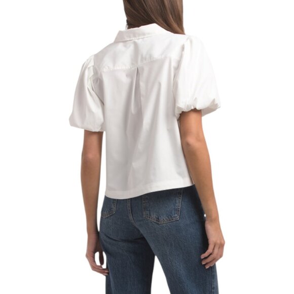 MODERN WORKS Matte Poplin Puff Short Sleeve Button Front Shirt - Picture 2 of 2